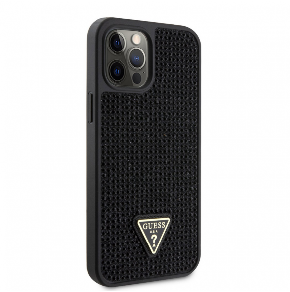 Guess Rhinestones Triangle Metal Logo Fodral för iPhone 12 Pro Max Svart