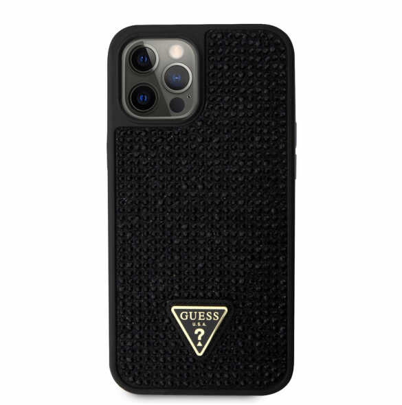 Guess Rhinestones Triangle Metal Logo Fodral för iPhone 12 Pro Max Svart