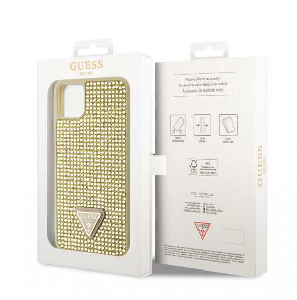 Guess Rhinestones Triangle Metal Logo Fodral iPhone 11 Pro Max Gold