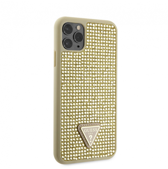Guess Rhinestones Triangle Metal Logo Fodral iPhone 11 Pro Max Gold