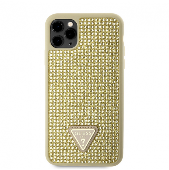 Guess Rhinestones Triangle Metal Logo Fodral iPhone 11 Pro Max Gold