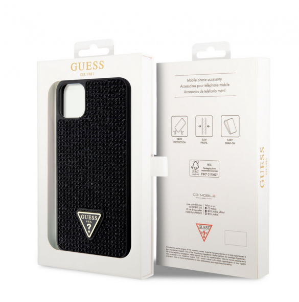 Guess Rhinestones Triangle Metal Logo Fodral iPhone 11 Pro Max Svart