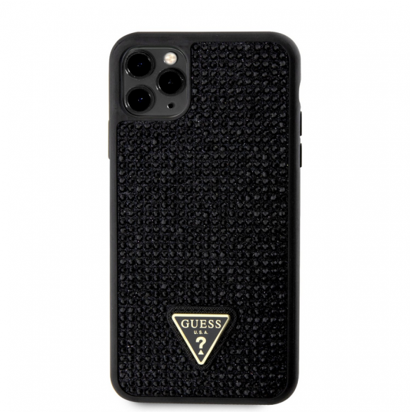 Guess Rhinestones Triangle Metal Logo Fodral iPhone 11 Pro Max Svart