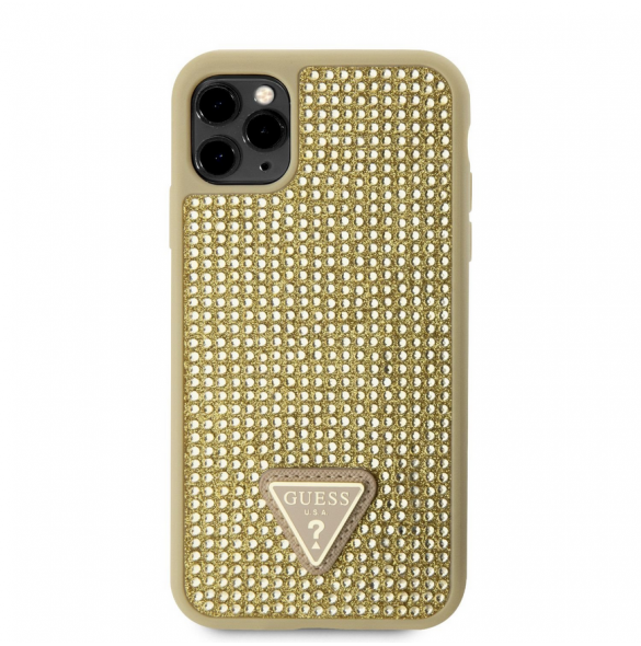 Guess Rhinestones Triangle Metal Logo-fodral för iPhone 11 Pro Gold