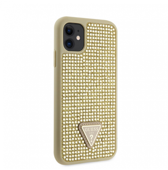 Guess Rhinestones Triangle metalllogofodral för iPhone 11 Gold