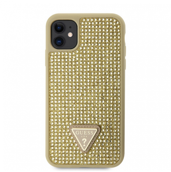 Guess Rhinestones Triangle metalllogofodral för iPhone 11 Gold