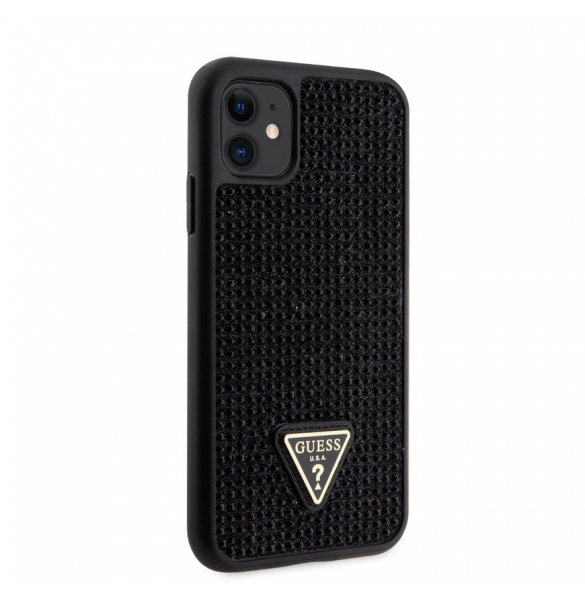 Guess Rhinestones Triangle metalllogofodral för iPhone 11 Svart