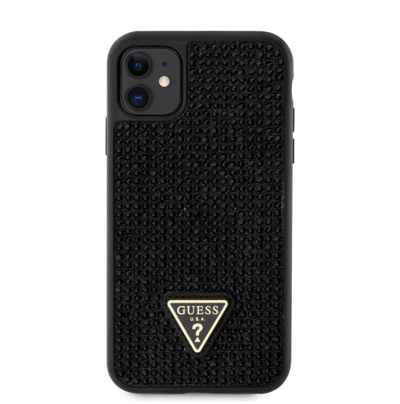 Guess Rhinestones Triangle metalllogofodral för iPhone 11 Svart