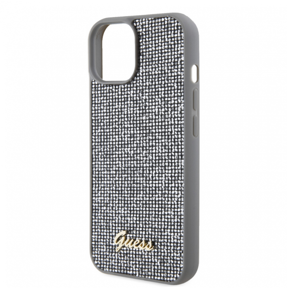 Guess PU Square Mirror Script Logo Fodral till iPhone 15 Silver