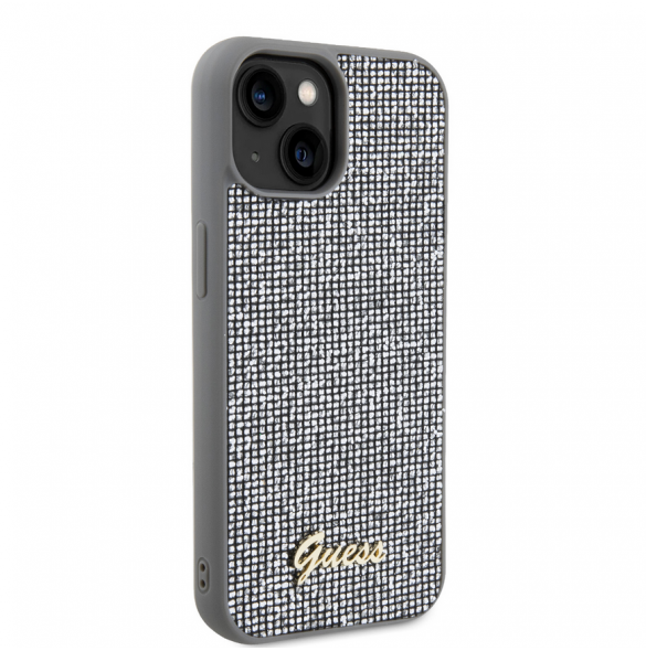 Guess PU Square Mirror Script Logo Fodral till iPhone 15 Silver