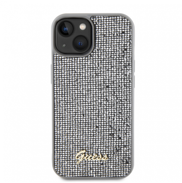 Guess PU Square Mirror Script Logo Fodral till iPhone 15 Silver