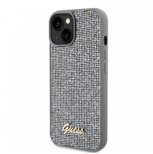 Guess PU Square Mirror Script Logo Fodral till iPhone 15 Silver
