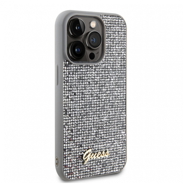 Guess PU Square Mirror Script Logo Fodral för iPhone 15 Pro Silver