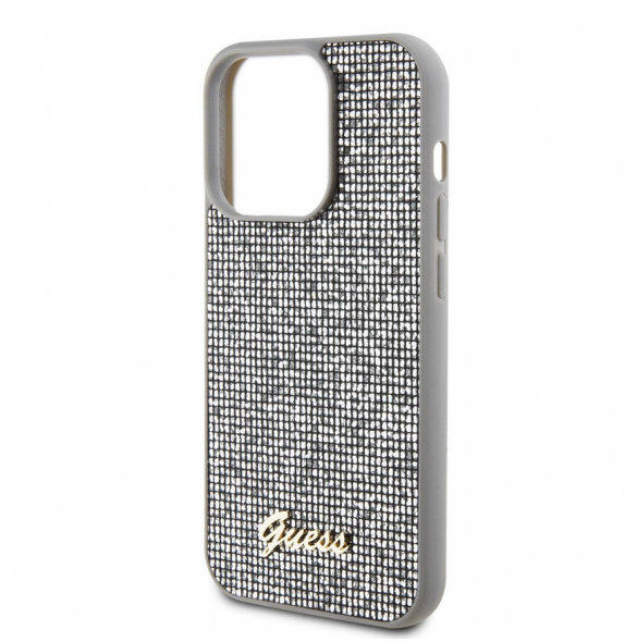 Guess PU Square Mirror Script Logo Fodral för iPhone 15 Pro Silver