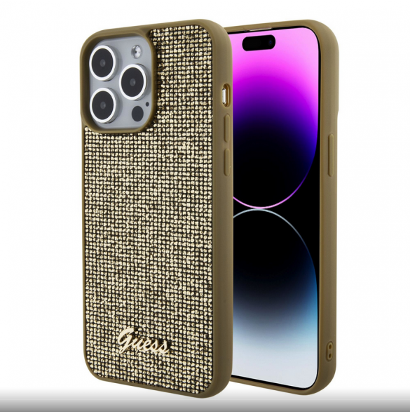 Guess PU Square Mirror Script Logo Fodral för iPhone 15 Pro Max Gold