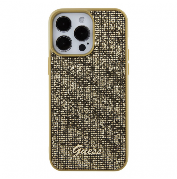 Guess PU Square Mirror Script Logo Fodral för iPhone 15 Pro Max Gold