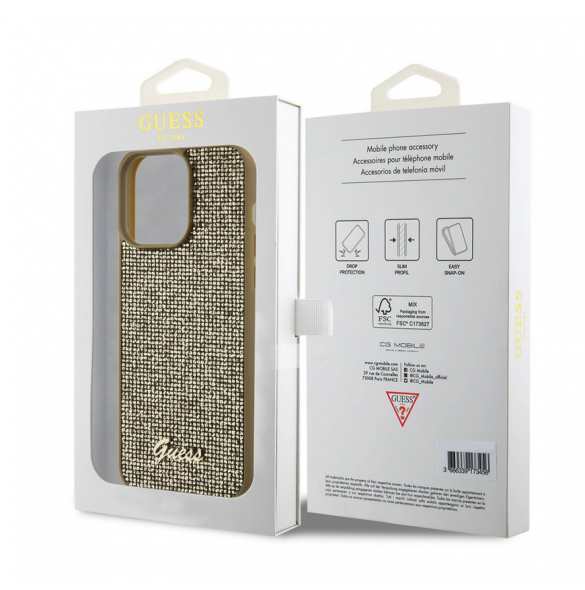 Guess PU Square Mirror Script Logo Fodral för iPhone 15 Pro Max Gold