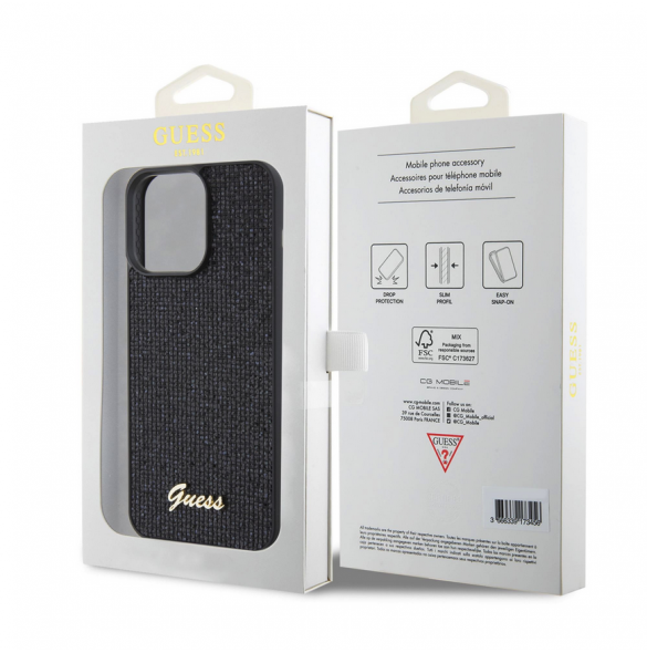 Guess PU Square Mirror Script Logo Fodral för iPhone 15 Pro Max Svart