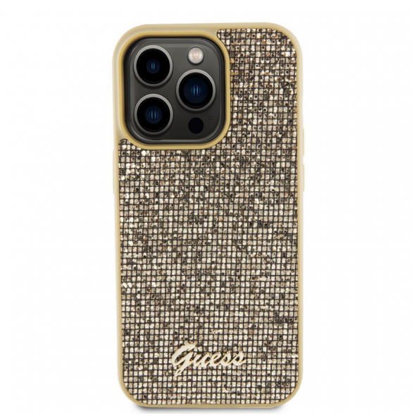 Guess PU Square Mirror Script Logo Fodral för iPhone 15 Pro Gold