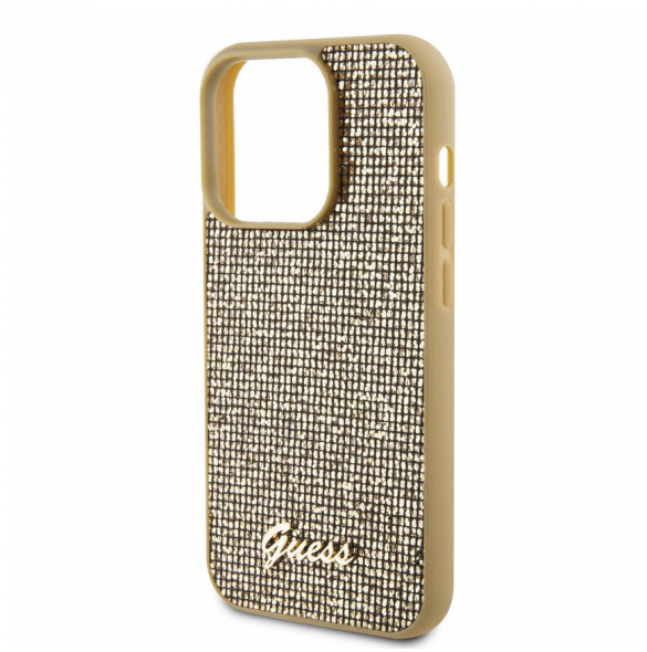 Guess PU Square Mirror Script Logo Fodral för iPhone 15 Pro Gold