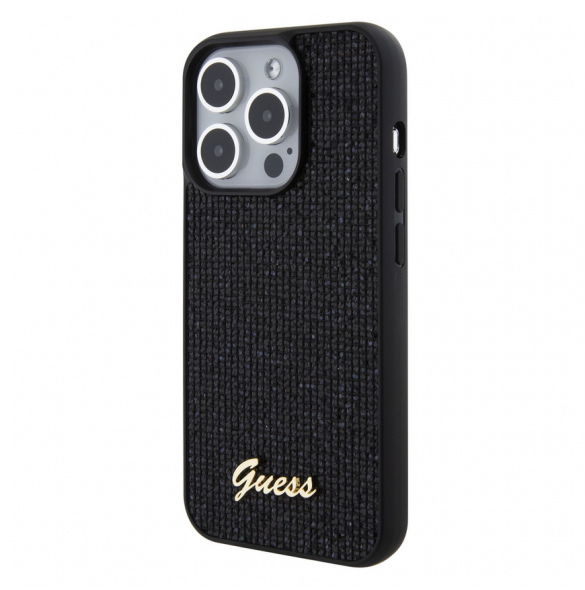 Guess PU Square Mirror Script Logo Fodral för iPhone 15 Pro Svart