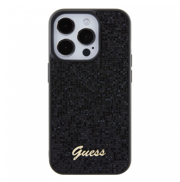 Guess PU Square Mirror Script Logo Fodral för iPhone 15 Pro Svart