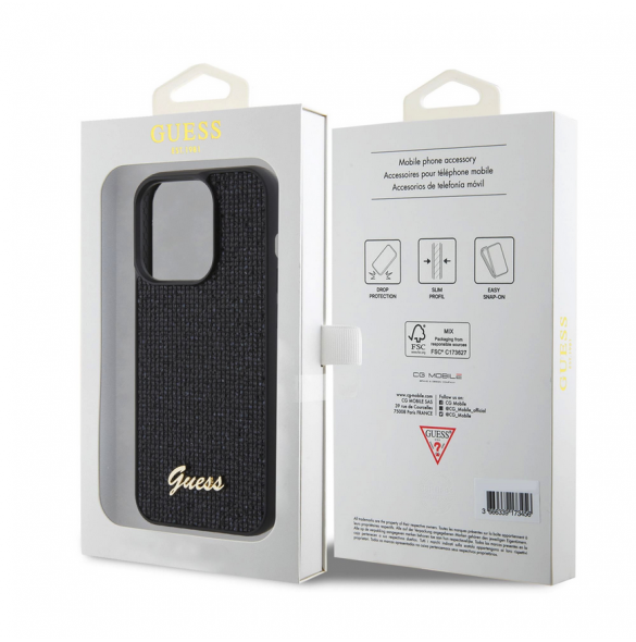 Guess PU Square Mirror Script Logo Fodral för iPhone 15 Pro Svart
