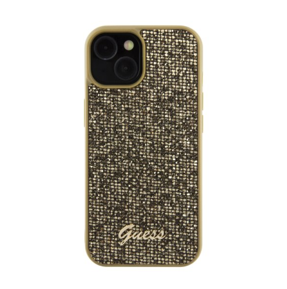 Guess PU Square Mirror Script Logo Fodral för iPhone 15 Gold