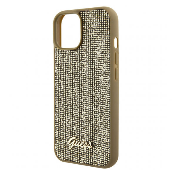 Guess PU Square Mirror Script Logo Fodral för iPhone 15 Gold