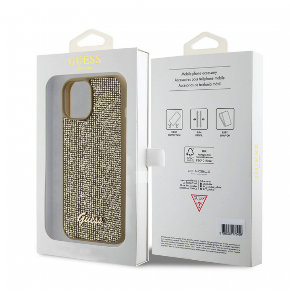 Guess PU Square Mirror Script Logo Fodral för iPhone 15 Gold