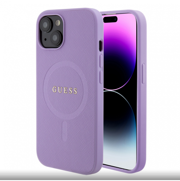 Guess PU Saffiano MagSafe Fodral till iPhone 15 Lila