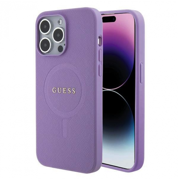 Guess PU Saffiano MagSafe Fodral till iPhone 15 Pro Lila
