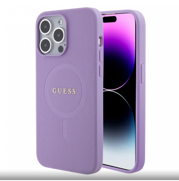 Guess PU Saffiano MagSafe Fodral till iPhone 15 Pro Max Lila