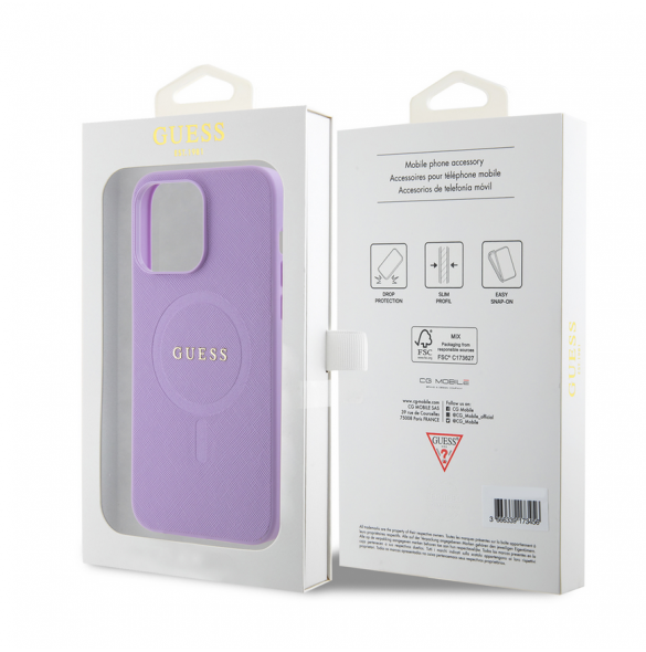 Guess PU Saffiano MagSafe Fodral till iPhone 15 Pro Max Lila