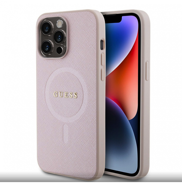 Guess PU Saffiano MagSafe Fodral till iPhone 15 Pro Max Rosa