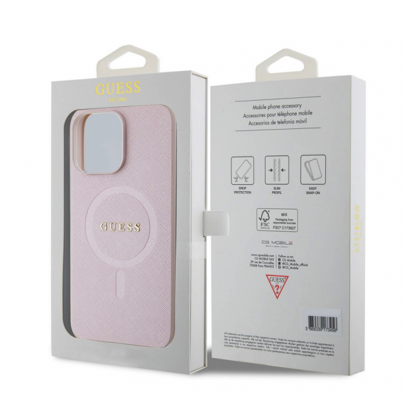 Guess PU Saffiano MagSafe Fodral till iPhone 15 Pro Max Rosa