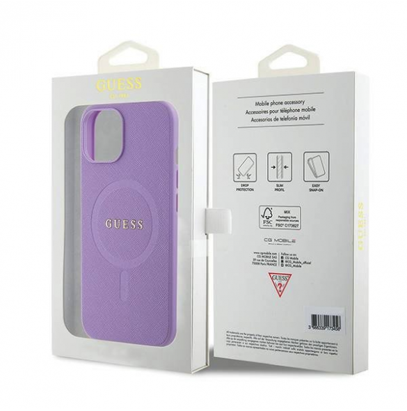 Guess PU Saffiano MagSafe Fodral till iPhone 15 Plus Lila