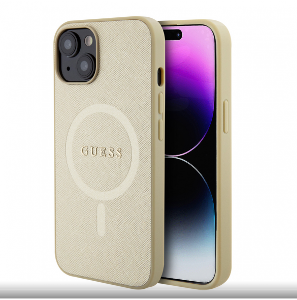 Guess PU Saffiano MagSafe Fodral till iPhone 15 Plus Beige