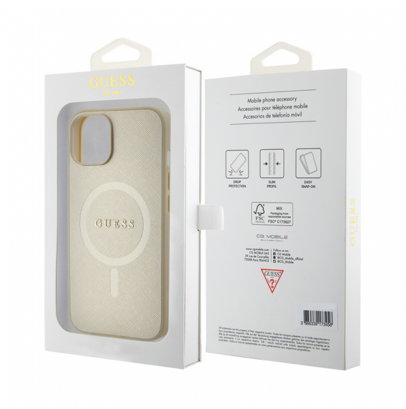 Guess PU Saffiano MagSafe Fodral till iPhone 15 Plus Beige