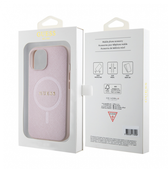 Guess PU Saffiano MagSafe Fodral till iPhone 15 Rosa