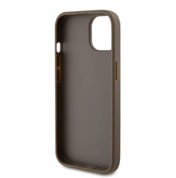 Guess PU Perforerad 4G Glitter Metal Logotypfodral för iPhone 15 Taupe