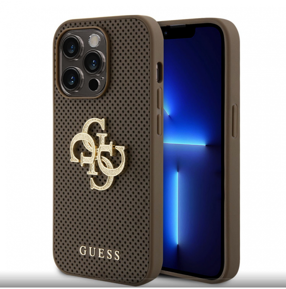 Guess PU Perforated 4G Glitter Metal Logo-fodral för iPhone 15 Pro Taupe