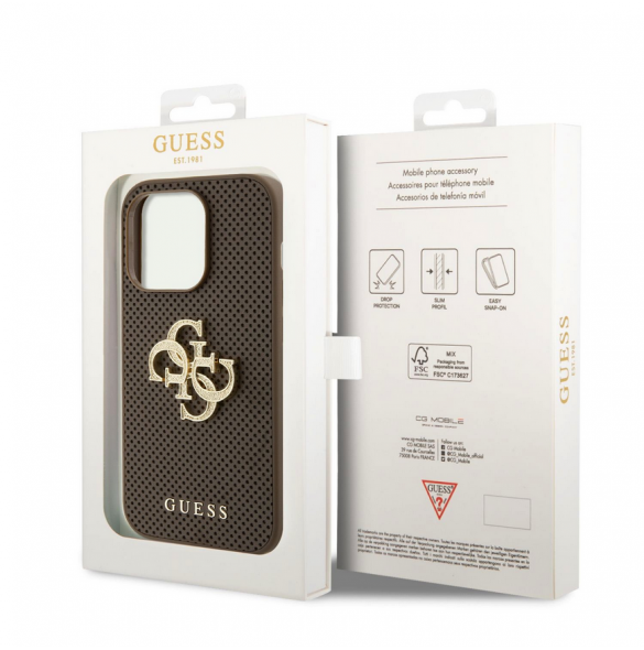 Guess PU Perforated 4G Glitter Metal Logo-fodral för iPhone 15 Pro Taupe