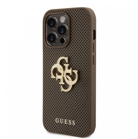 Guess PU Perforated 4G Glitter Metal Logo Fodral för iPhone 15 Pro Max Taupe