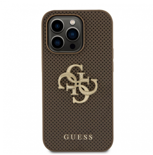 Guess PU Perforated 4G Glitter Metal Logo Fodral för iPhone 15 Pro Max Taupe