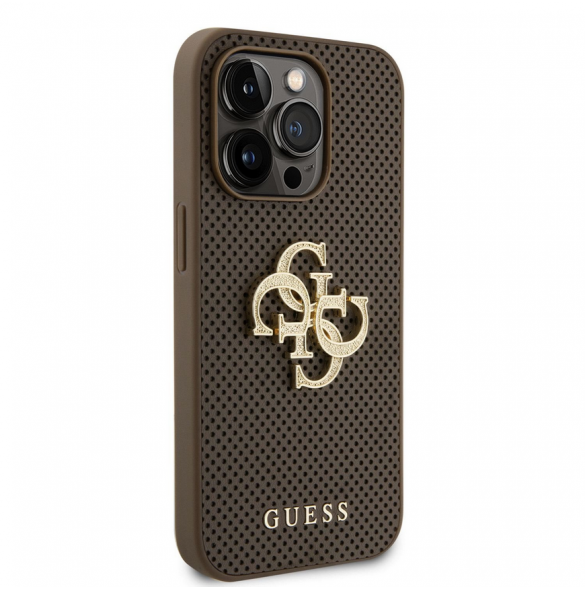 Guess PU Perforated 4G Glitter Metal Logo Fodral för iPhone 15 Pro Max Taupe