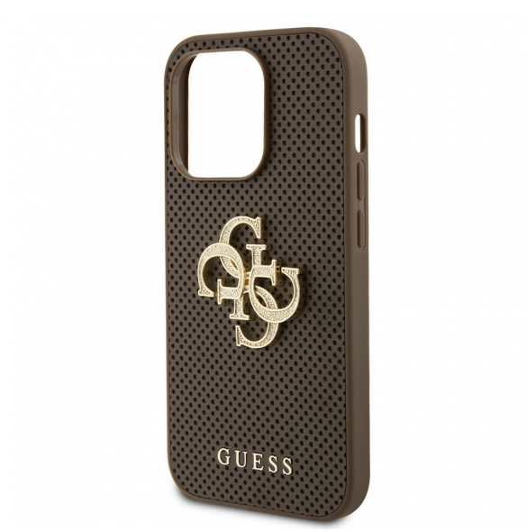 Guess PU Perforated 4G Glitter Metal Logo Fodral för iPhone 15 Pro Max Taupe