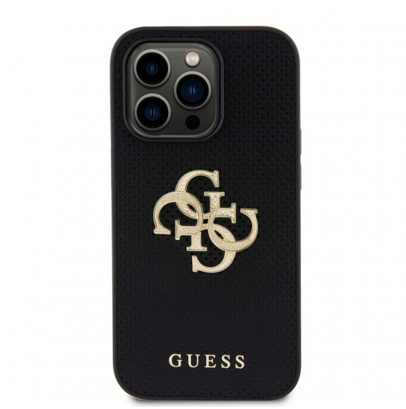 Guess PU Perforated 4G Glitter Metal Logo Fodral för iPhone 15 Pro Svart