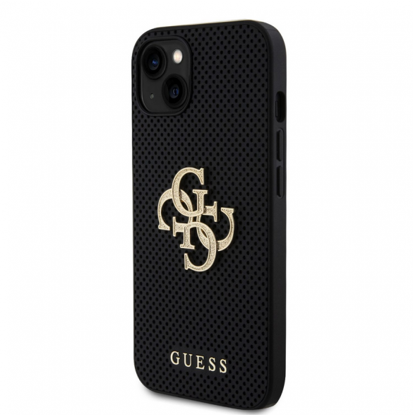 Guess PU Perforated 4G Glitter Metal Logo Fodral för iPhone 15 Svart