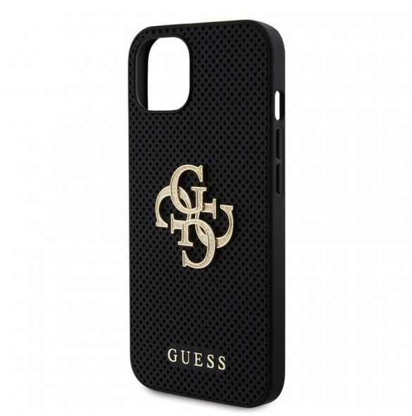 Guess PU Perforated 4G Glitter Metal Logo Fodral för iPhone 15 Svart